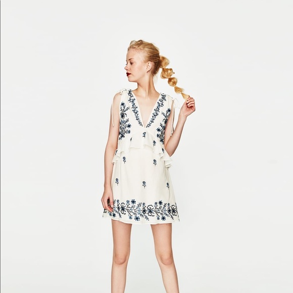 Zara white embroidered mini dress Outlet